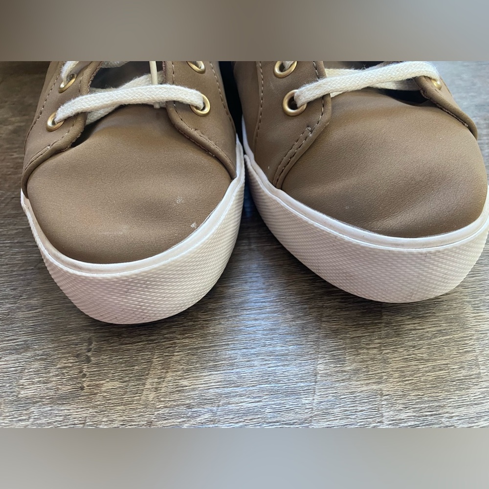 Keds Taupe Sneakers with White Soles & Gold Accents - Picture 7 of 9